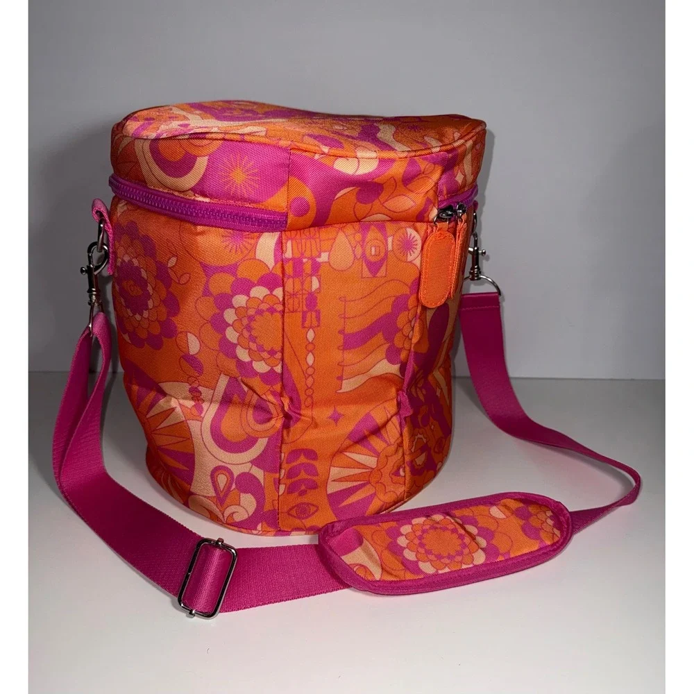 Amika Signature Print Insulated‎ Cooler Bag Pink Orange Floral Thermal Tote NEW